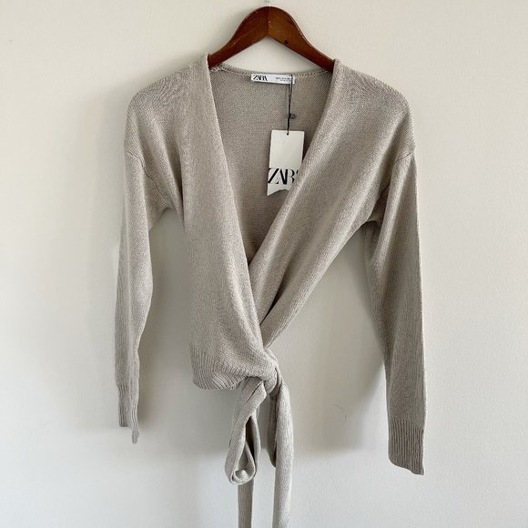 Zara Sweaters Nwt Zara Wrap Sweater Top Small Greige Linen Blend
